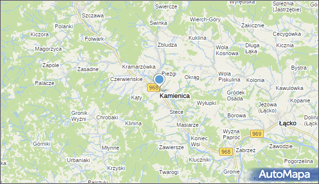 mapa Kamienica, Kamienica powiat limanowski na mapie Targeo