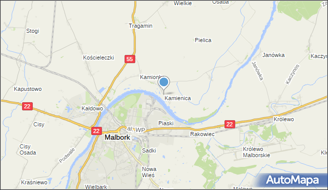 mapa Kamienica, Kamienica gmina Malbork na mapie Targeo