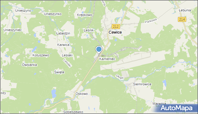 mapa Kamieniec, Kamieniec gmina Cewice na mapie Targeo