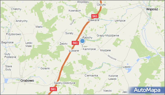 mapa Kamińskie, Kamińskie gmina Grabowo na mapie Targeo