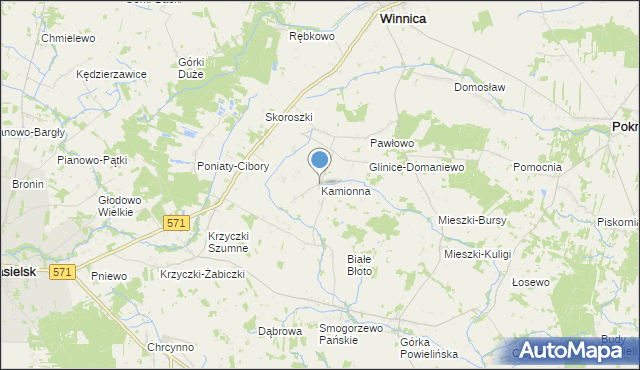 mapa Kamionna, Kamionna gmina Winnica na mapie Targeo