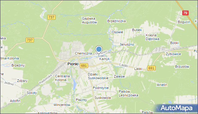 mapa Kamyk, Kamyk gmina Pionki na mapie Targeo