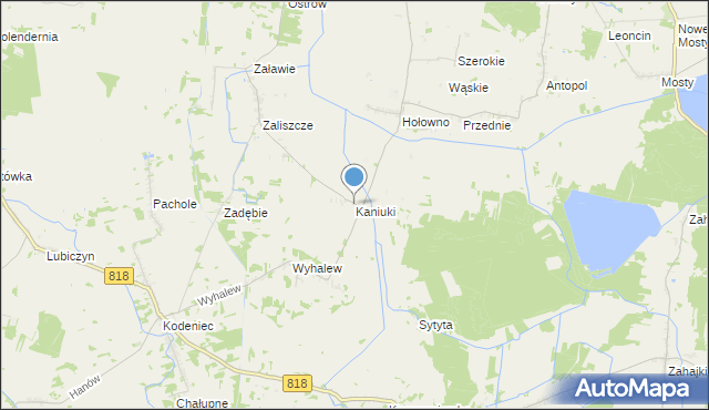 mapa Kaniuki, Kaniuki gmina Podedwórze na mapie Targeo