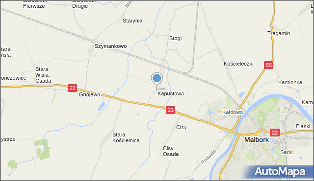 mapa Kapustowo, Kapustowo gmina Malbork na mapie Targeo