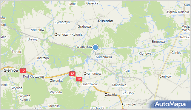 mapa Karczówka, Karczówka gmina Rusinów na mapie Targeo