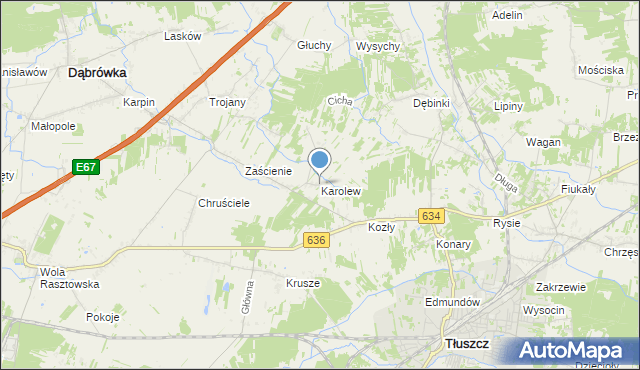 mapa Karolew, Karolew gmina Dąbrówka na mapie Targeo