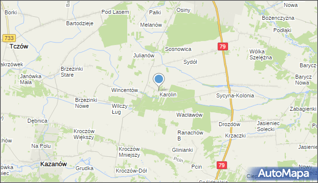 mapa Karolin, Karolin gmina Zwoleń na mapie Targeo