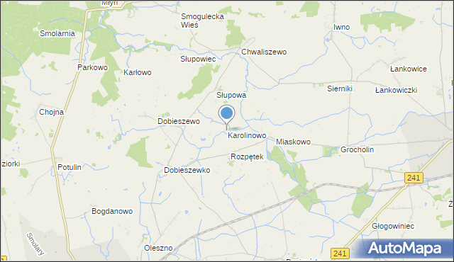 mapa Karolinowo, Karolinowo gmina Kcynia na mapie Targeo