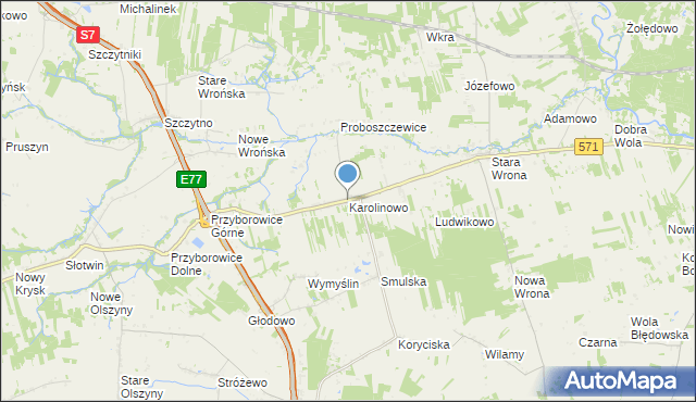 mapa Karolinowo, Karolinowo gmina Załuski na mapie Targeo