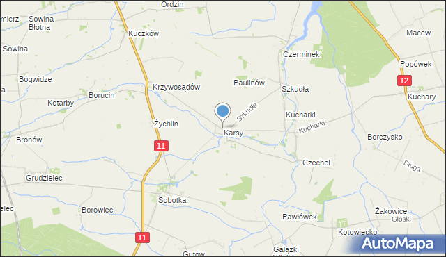 mapa Karsy, Karsy gmina Gołuchów na mapie Targeo