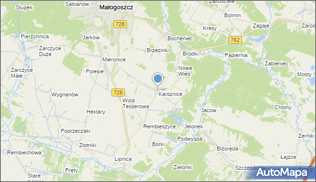 mapa Karsznice, Karsznice gmina Małogoszcz na mapie Targeo