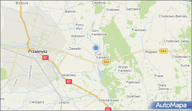 mapa Karwacz, Karwacz gmina Przasnysz na mapie Targeo