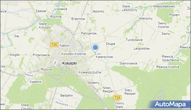 mapa Katarzynów, Katarzynów gmina Koluszki na mapie Targeo