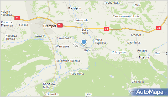 mapa Kąty, Kąty gmina Frampol na mapie Targeo