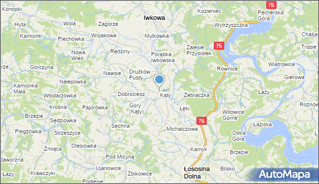 mapa Kąty, Kąty gmina Iwkowa na mapie Targeo