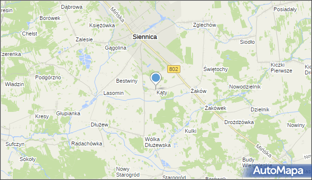 mapa Kąty, Kąty gmina Siennica na mapie Targeo