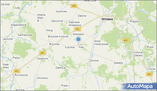 mapa Kąty, Kąty gmina Widawa na mapie Targeo