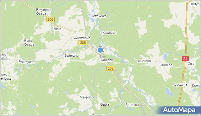 mapa Kawcze, Kawcze gmina Miastko na mapie Targeo