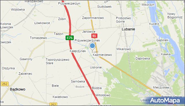 mapa Kaźmierzewo, Kaźmierzewo gmina Lubanie na mapie Targeo