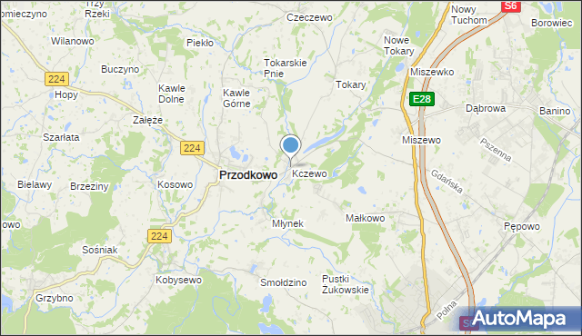 mapa Kczewo, Kczewo gmina Przodkowo na mapie Targeo