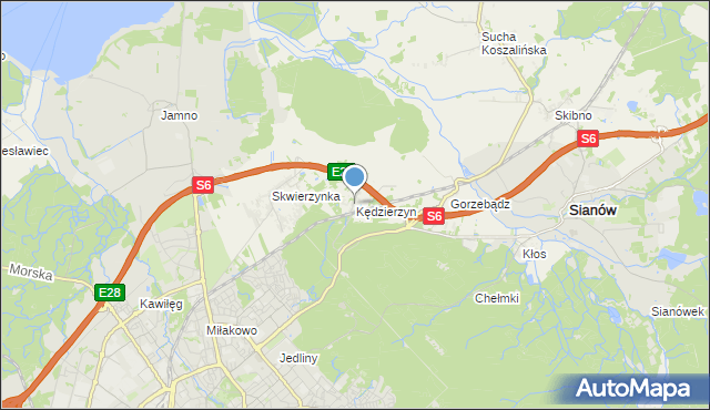 mapa Kędzierzyn, Kędzierzyn gmina Sianów na mapie Targeo