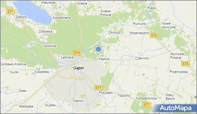 mapa Kępina, Kępina gmina Gąbin na mapie Targeo