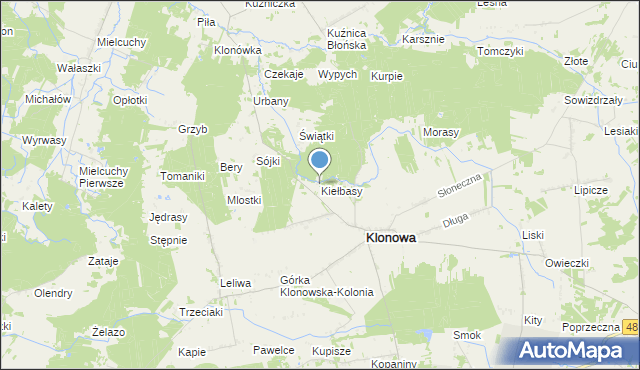 mapa Kiełbasy, Kiełbasy gmina Klonowa na mapie Targeo