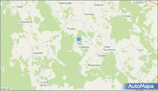 mapa Kiełbasy, Kiełbasy gmina Rozogi na mapie Targeo