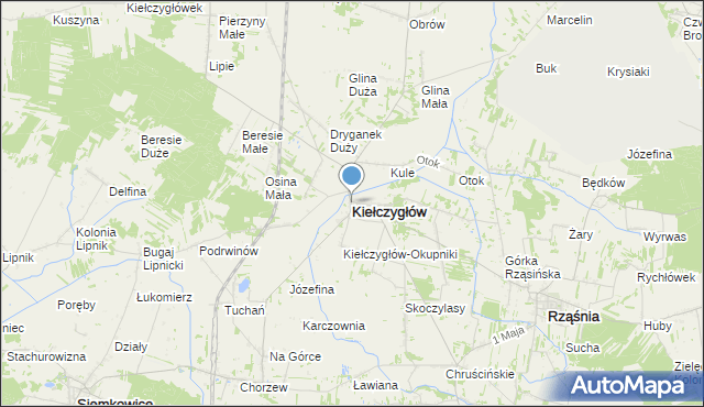 mapa Kiełczygłów, Kiełczygłów na mapie Targeo