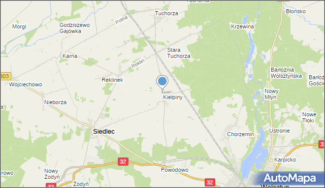 mapa Kiełpiny, Kiełpiny gmina Siedlec na mapie Targeo