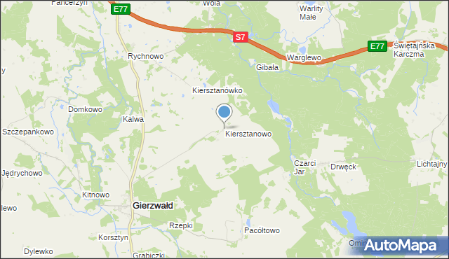 mapa Kiersztanowo, Kiersztanowo gmina Grunwald na mapie Targeo