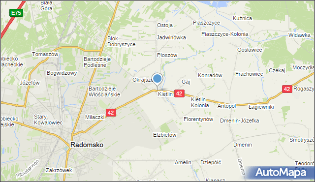 mapa Kietlin, Kietlin gmina Radomsko na mapie Targeo