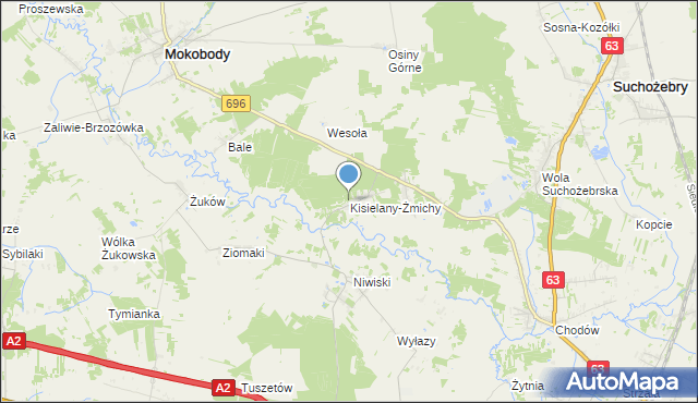 mapa Kisielany-Żmichy, Kisielany-Żmichy na mapie Targeo