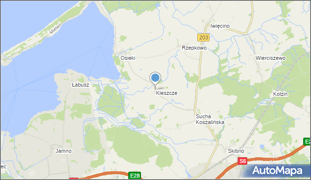 mapa Kleszcze, Kleszcze gmina Sianów na mapie Targeo