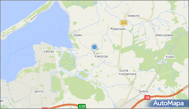 mapa Kleszcze, Kleszcze gmina Sianów na mapie Targeo