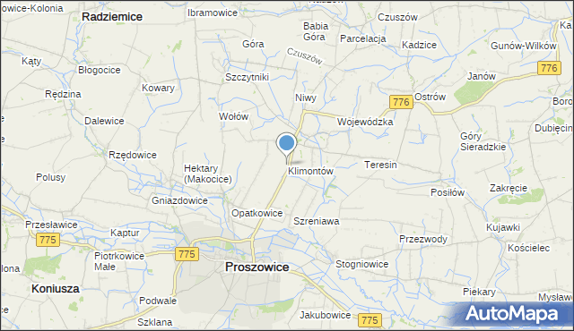 mapa Klimontów, Klimontów gmina Proszowice na mapie Targeo