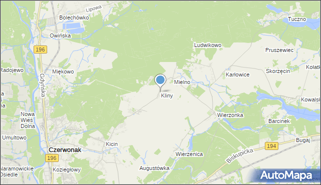 mapa Kliny, Kliny gmina Czerwonak na mapie Targeo