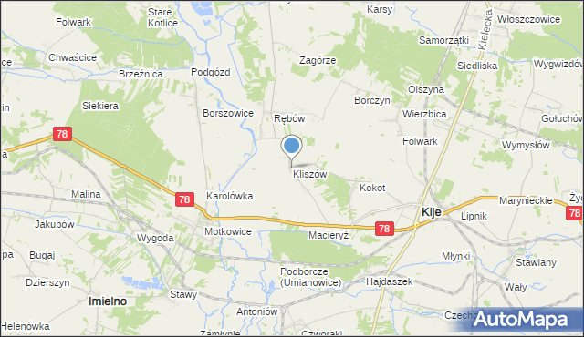 mapa Kliszów, Kliszów gmina Kije na mapie Targeo