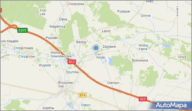 mapa Kłoda, Kłoda gmina Kurów na mapie Targeo