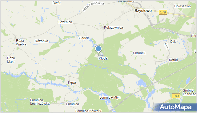 mapa Kłoda, Kłoda gmina Szydłowo na mapie Targeo