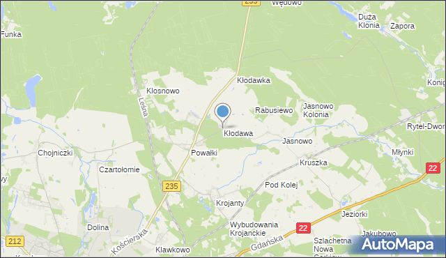 mapa Kłodawa, Kłodawa gmina Chojnice na mapie Targeo