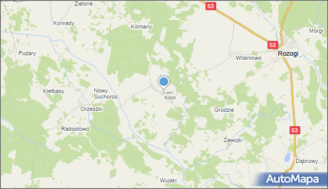 mapa Klon, Klon gmina Rozogi na mapie Targeo