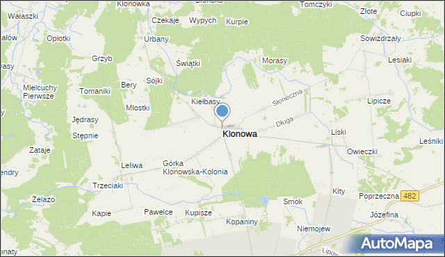 mapa Klonowa, Klonowa powiat sieradzki na mapie Targeo