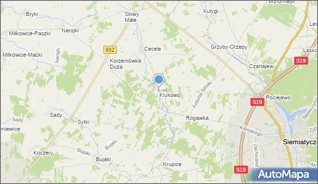 mapa Klukowo, Klukowo gmina Siemiatycze na mapie Targeo