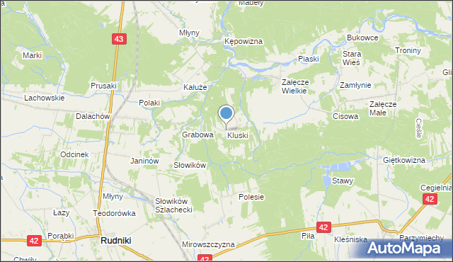 mapa Kluski, Kluski gmina Pątnów na mapie Targeo