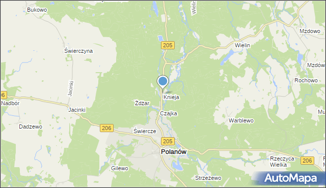 mapa Knieja, Knieja gmina Polanów na mapie Targeo