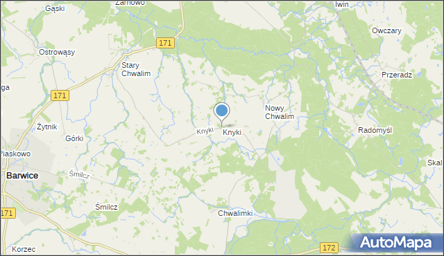 mapa Knyki, Knyki na mapie Targeo