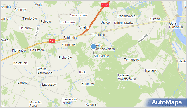 mapa Kochanów, Kochanów gmina Puławy na mapie Targeo