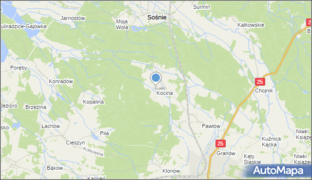 mapa Kocina, Kocina gmina Sośnie na mapie Targeo