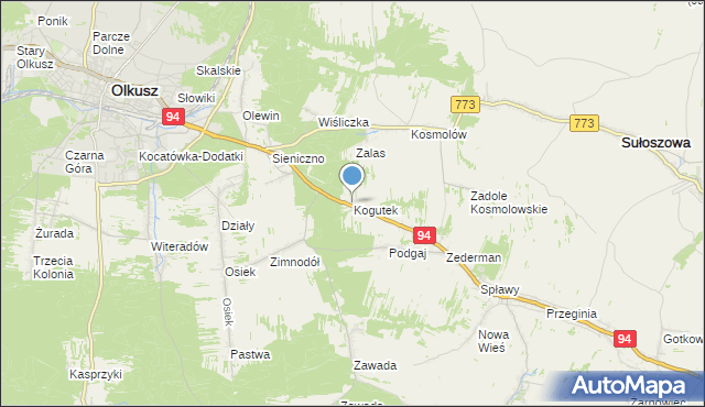 mapa Kogutek, Kogutek gmina Olkusz na mapie Targeo